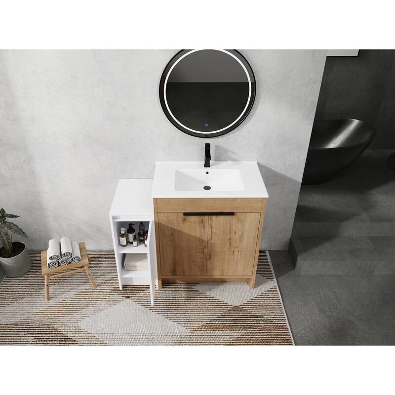 72" Freestanding Bathroom Vanity Set with Adjustable Storage Cabinets, Black Ceramic Sink