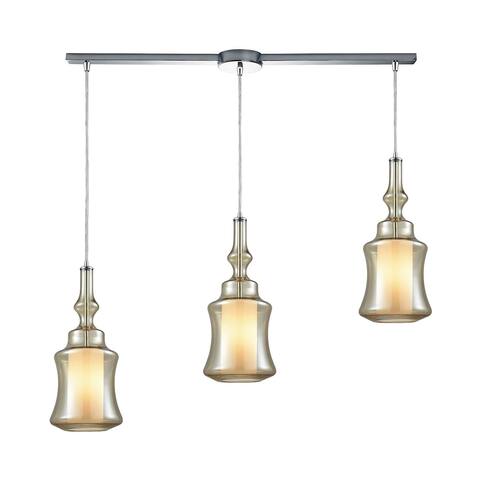 Alora 3-Light Linear Mini Pendant Fixture in Chrome with Champagne-plated and Opal White Glass