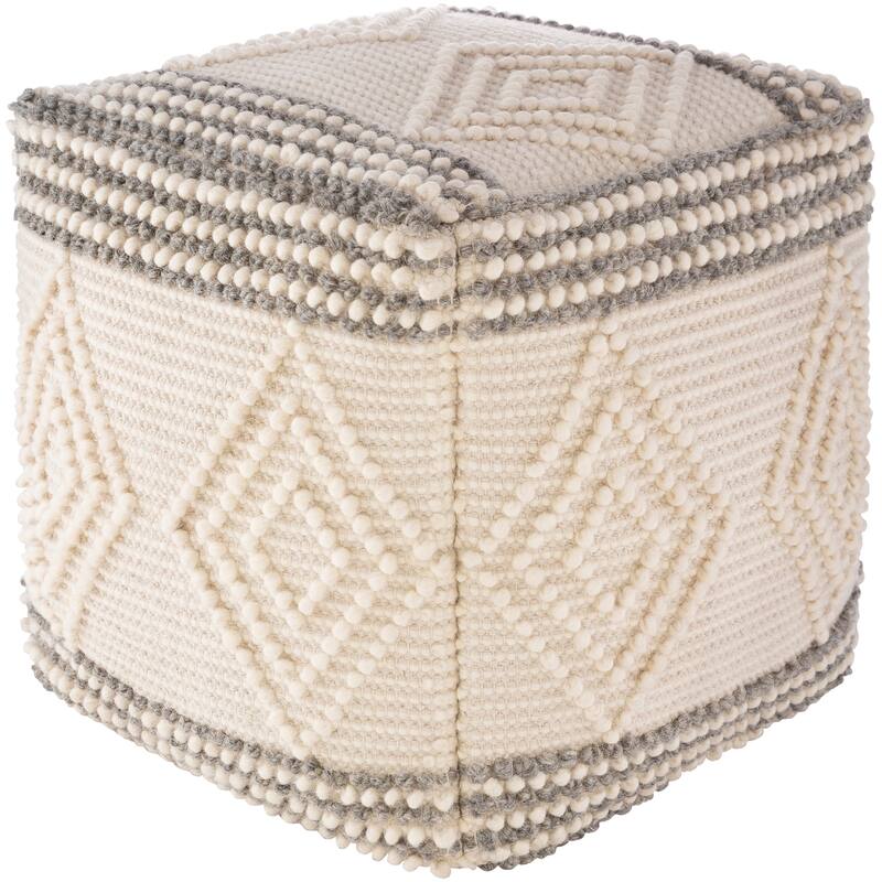 Freya Boho Hand Woven 18-inch Cube Pouf - Charcoal