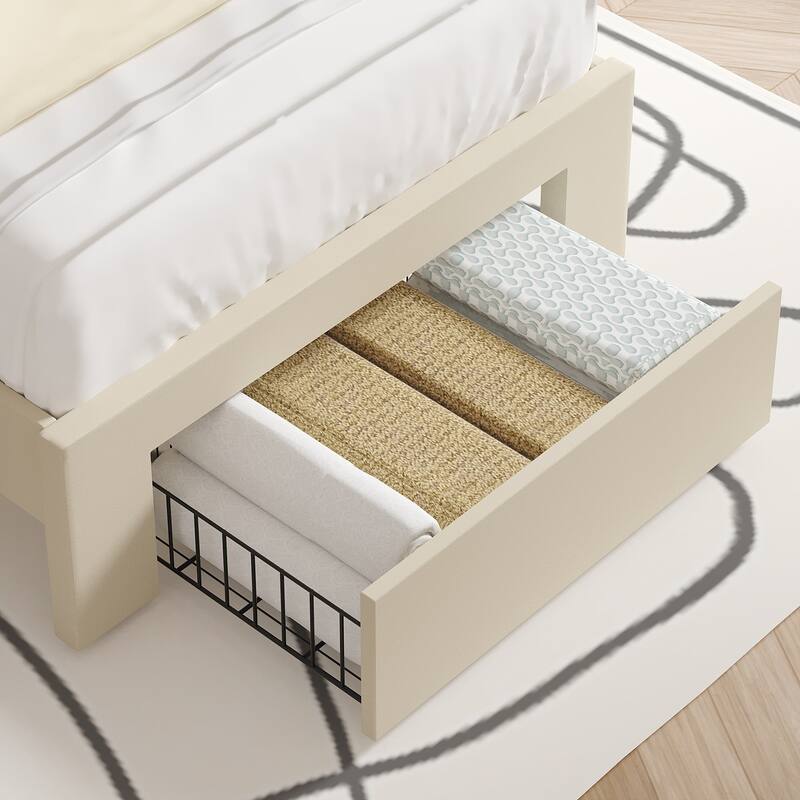 VECELO Set of 2 Kids Bed Frame with Storage Drawer Height Adjustable Upholstered Bed Twin Size Bed