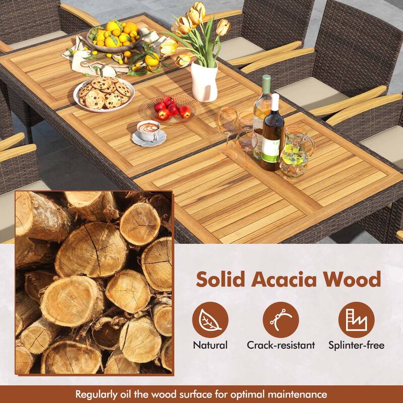 Costway 9PCS Outdoor Dining Set with Acacia Wood Table Top Patio