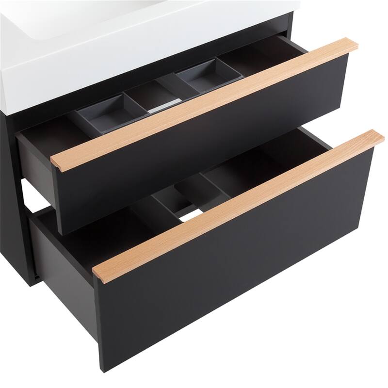 30" Wall Mounted Bathroom Vanity with Integrated Acrylic Sink, 2 Soft-Close Drawers