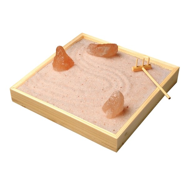 Himalayan Salt Lamp Zen Garden - USB/Plug-In Powered, Office Home Decor - 8 in. x 8 in. x 1 in.