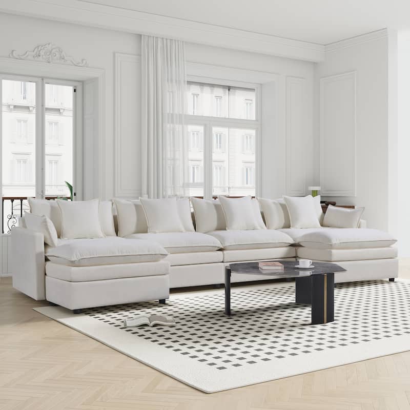 142.52" U-Shaped 6-Seat Sectional Sofa with Convertible Chaise and Ottomans, Spacious Cloud Couch