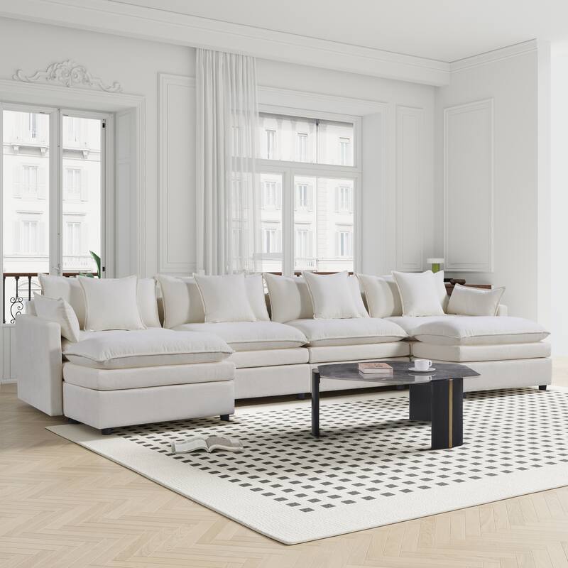 142.52" U-Shaped 6-Seater Sectional Sofa with Convertible Chaise and Ottomans, Spacious Cloud Couch for Comfort