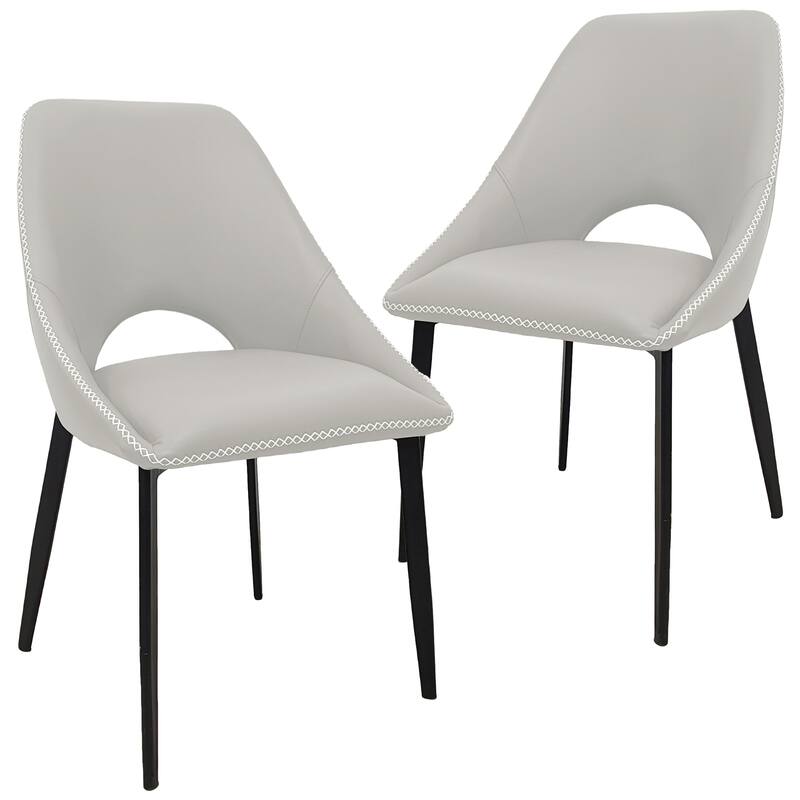 Amalfi Set of 2 Dining Chairs- Elegant Mid-Century Modern Chair w Open Back & Metal Legs for Kitchen, Dining Room & Small Spaces - Grey