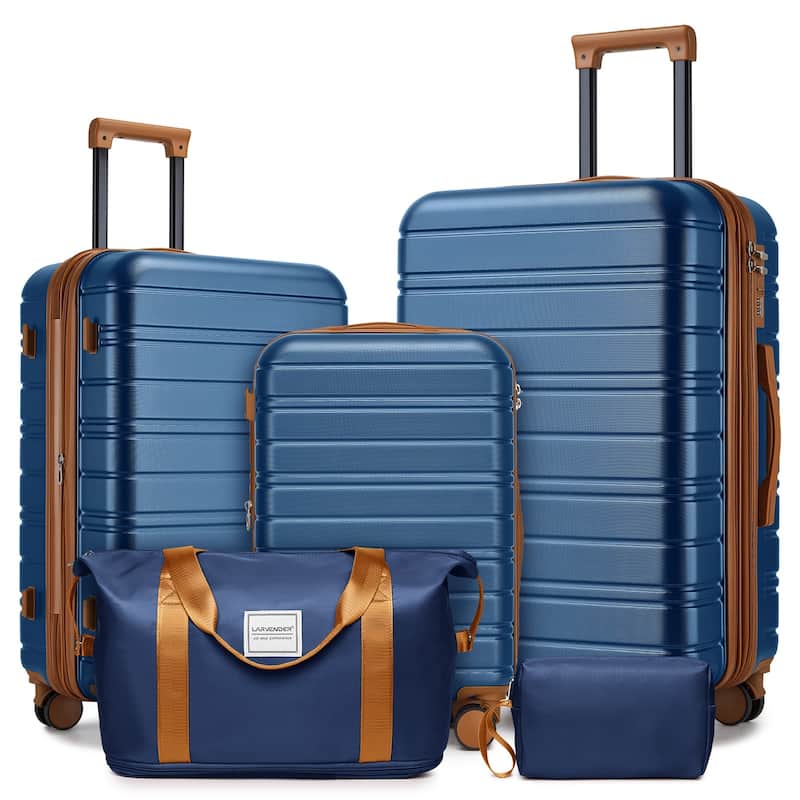 5-Piece, Luggage Sets, Hard-Shell Expandable Suitcases with Duffel Bags and Spinner Wheels, for Boarding Travel, Blue - Bronze