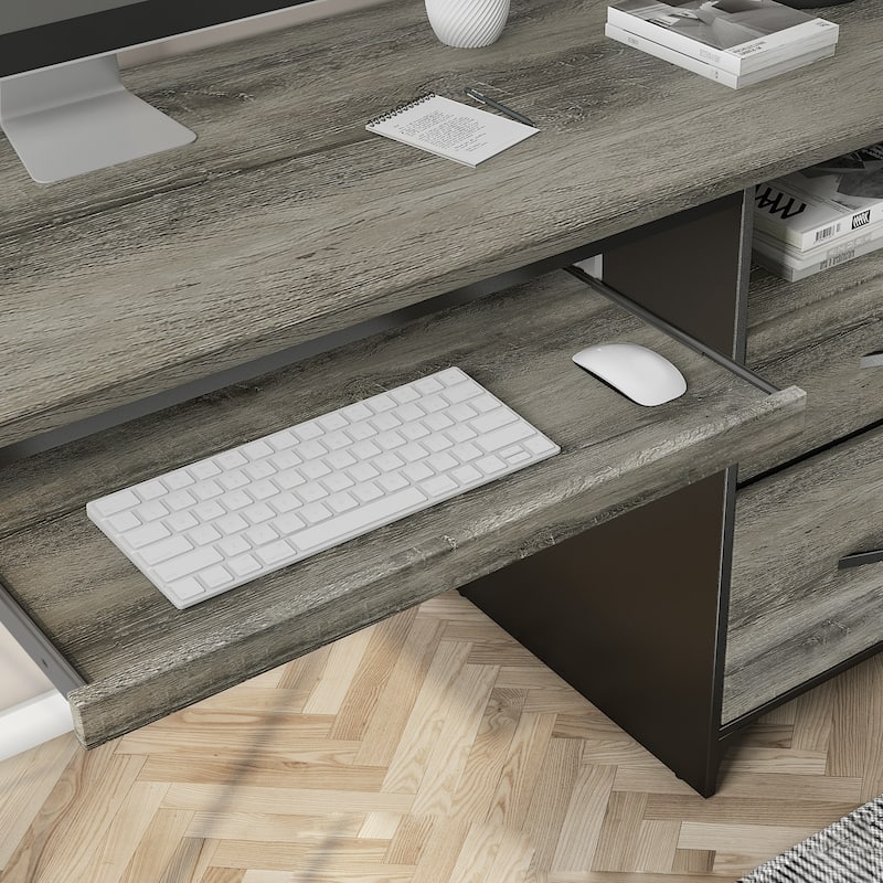 55 inch Computer Desk with Keyboard Tray and Storage Drawers