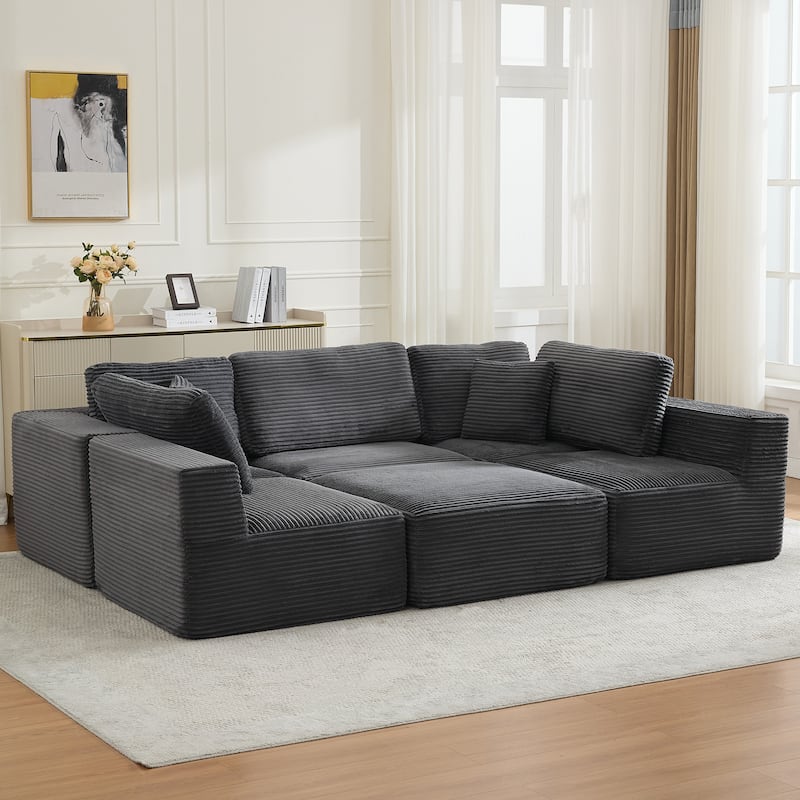 Modular Sectional Ottoman Corduroy Rectangle Footstool