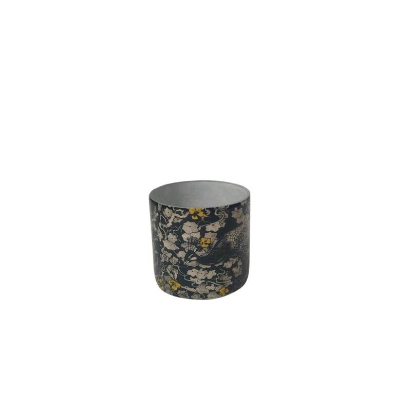 Sm Glass Peacock Print Votive Holder H 2.9" & Dia 2.9"