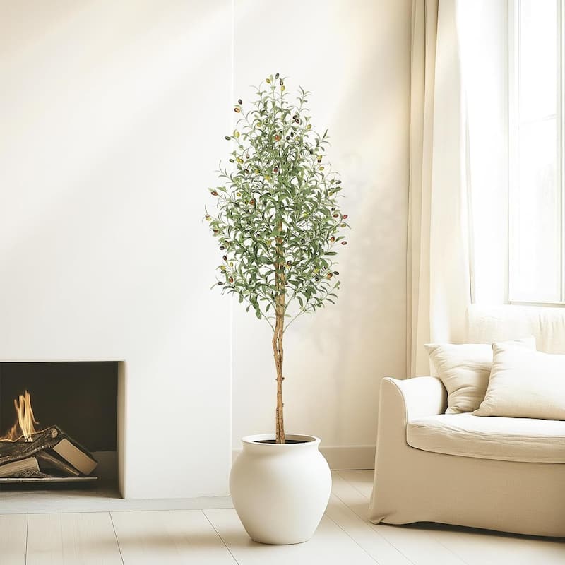 2 Pack Artificial Faux Olive Tree with White Planter for Home Office Decor