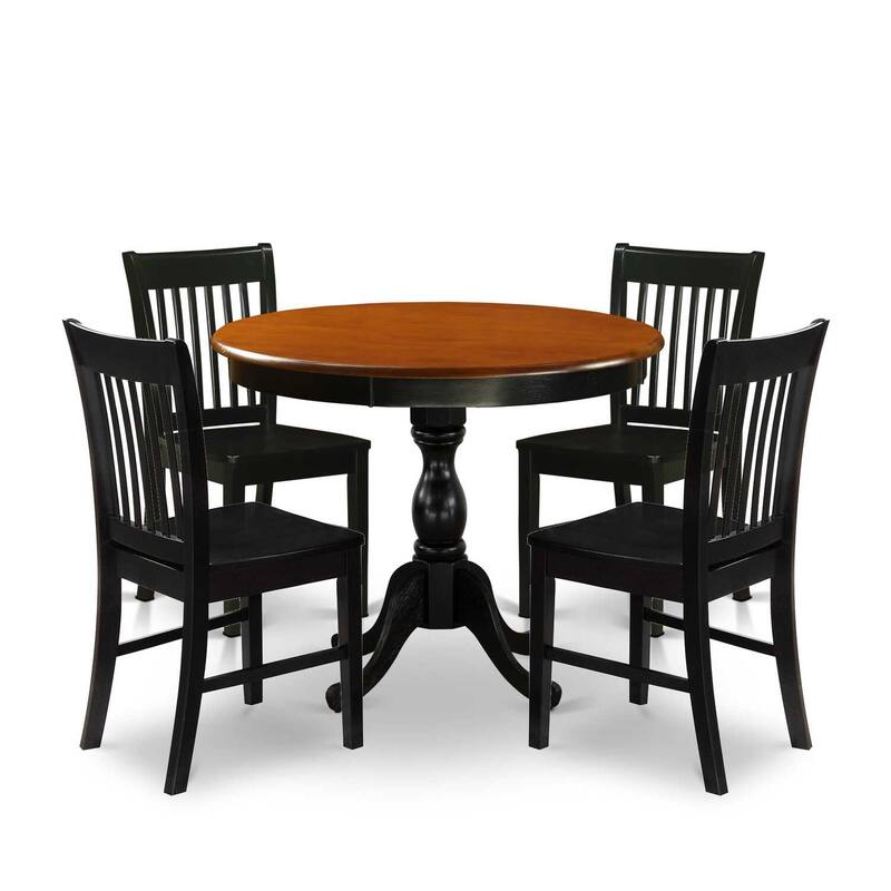HomeStock 5-Piece Black and Cherry Finish Solid Wood Top Dining table with 4 Chairs with Slat Back
