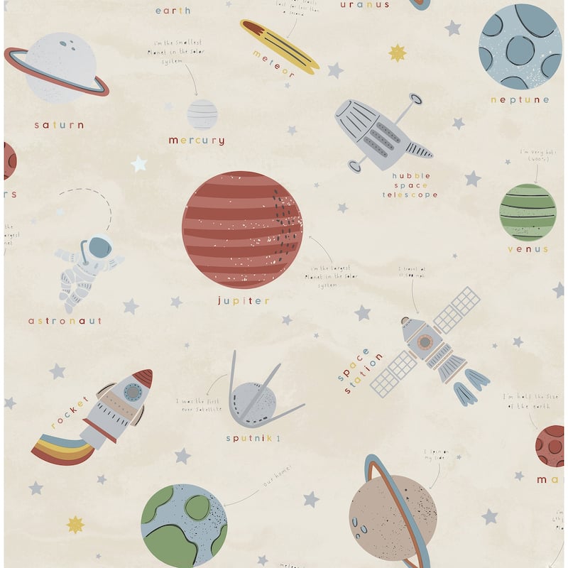 Advantage Space Adventure Beige Outer Space Wallpaper