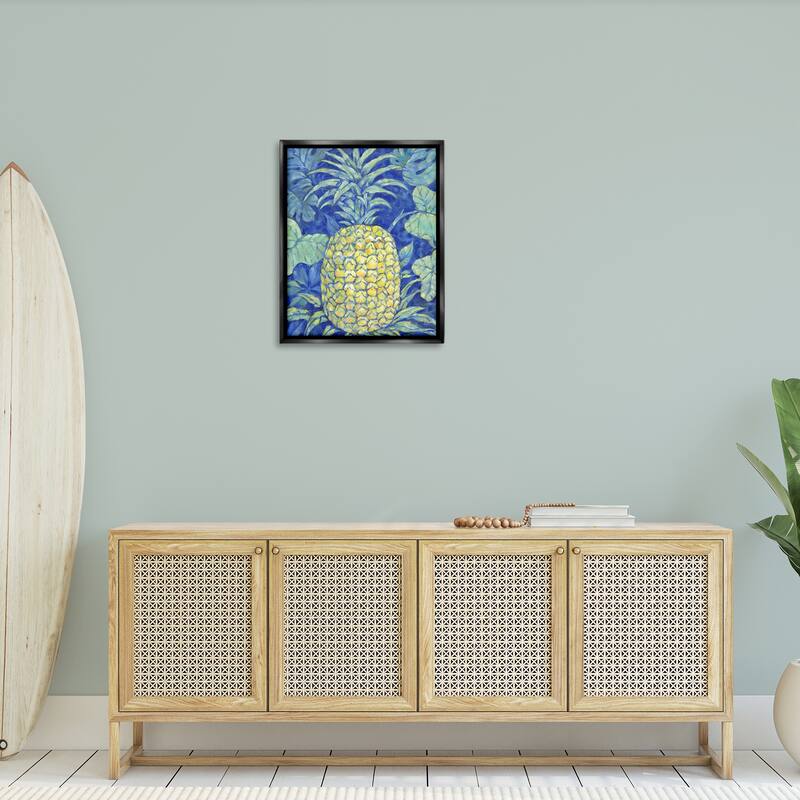 Stupell Blue Hawaii Pineapple Framed Floater Canvas Wall Art Design By Paul Brent
