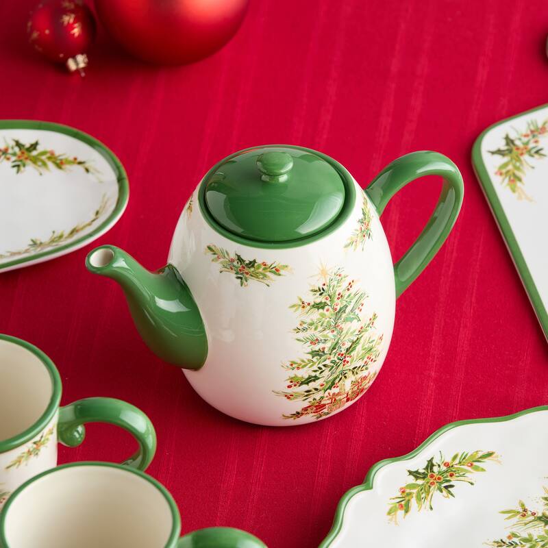 Certifed International Holly Tree Ceramic Teapot 36oz - 9 L x 5.25 W x 6.5