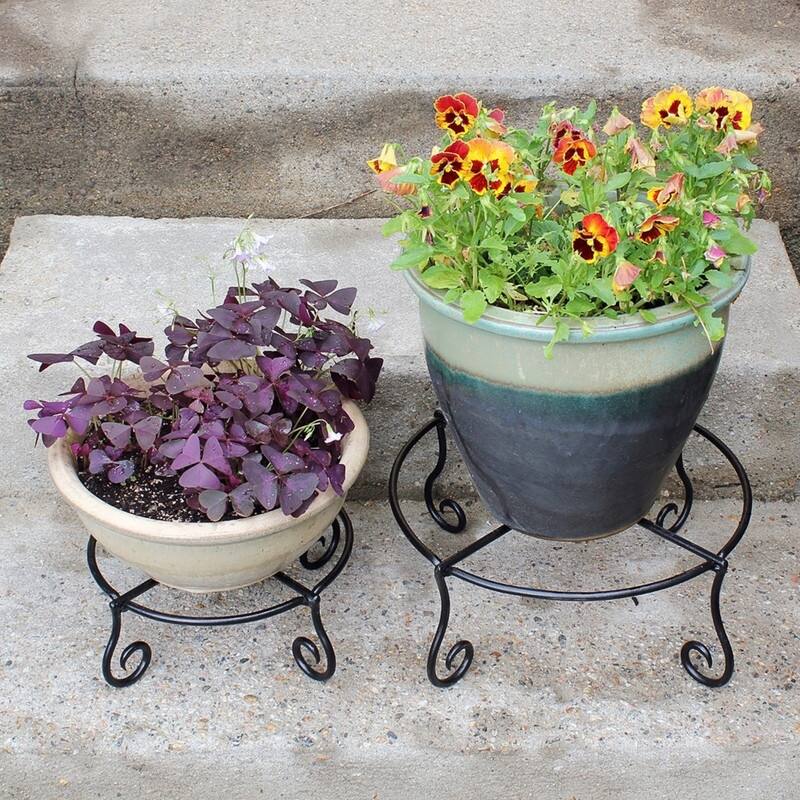 Achla Designs Large Short Piazza Plant Stand, 17 Inch Diameter, Black Powder Coat Finish