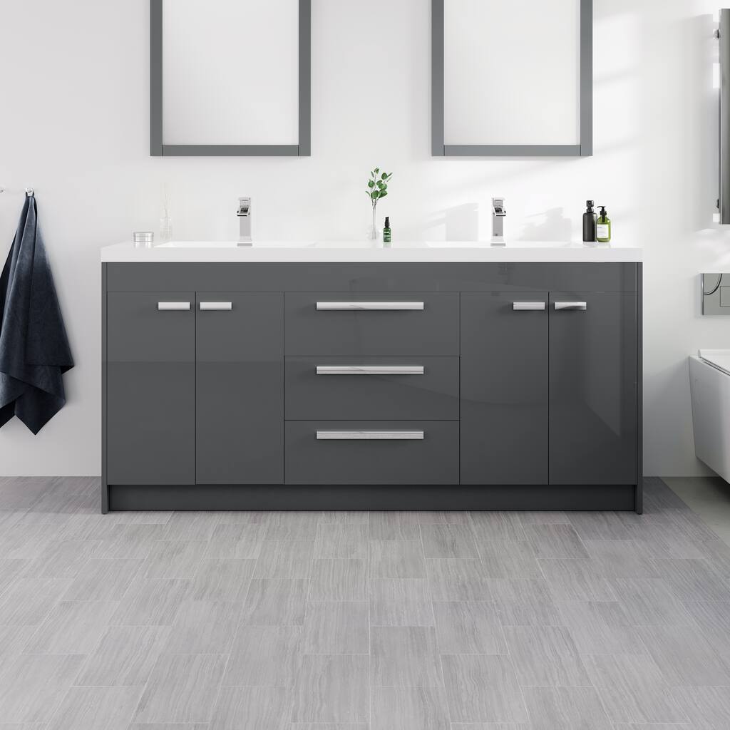 Lugano 72 in. Gray DS Bath Vanity with Acrylic Top and Integrated Sinks - 72"