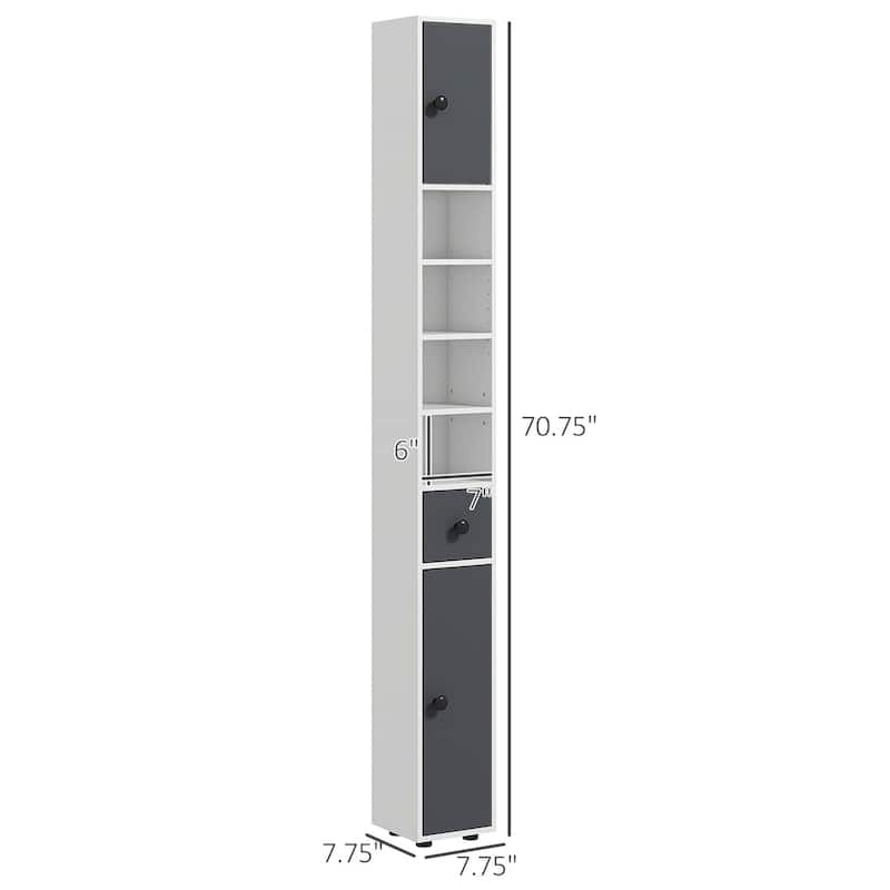 Grey Particle Board Bathroom Cabinet with Shelves, Drawers and Anti-Tip - 7.75" W x 7.75" D x 70.75" H