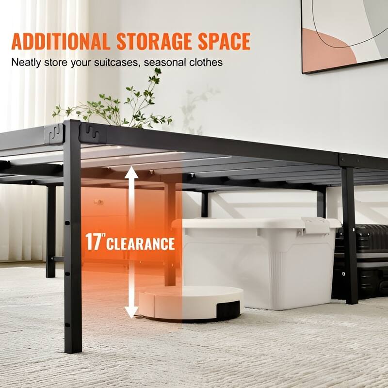 Metal Bed Frame with Steel Slat Support Platform Design No Box Spring