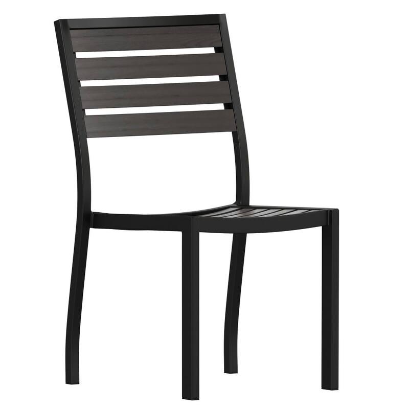 Outdoor Faux Teak Side Chair with Poly Slats - Teak Patio Chair