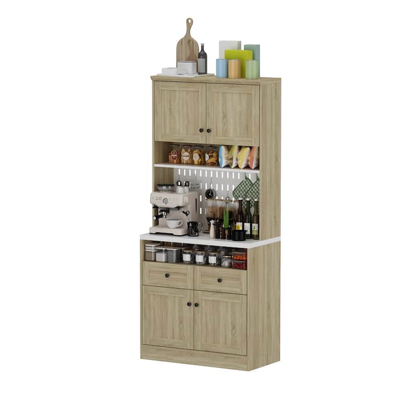 Tall Kitchen Pantry Cabinet Microwave Shelf and Storage Drawers Coffee Bar Cabinet Buffet Hutch Cabinet