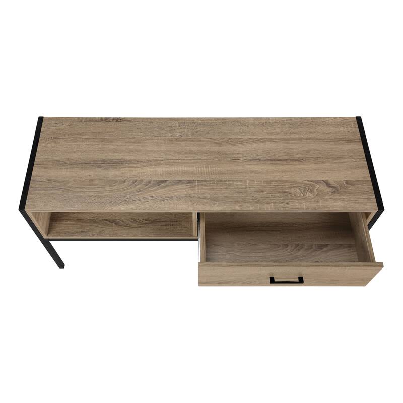 Contemporary 48-Inch TV Stand with Storage Drawer and Cable Management, Grey Laminate, Black Metal Frame