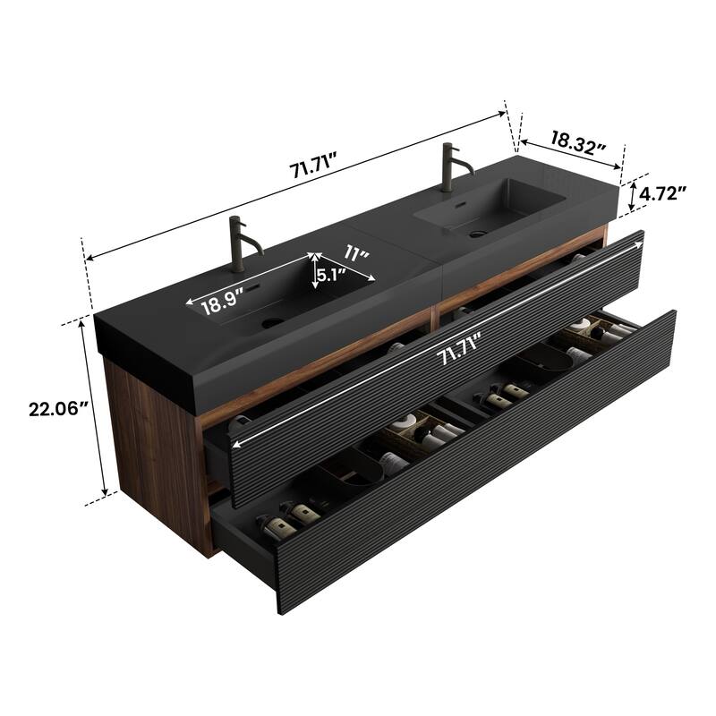 GDFStudio - Grace Floating Bathroom Vanity with Solid Surface Sink and Soft-Close Storage