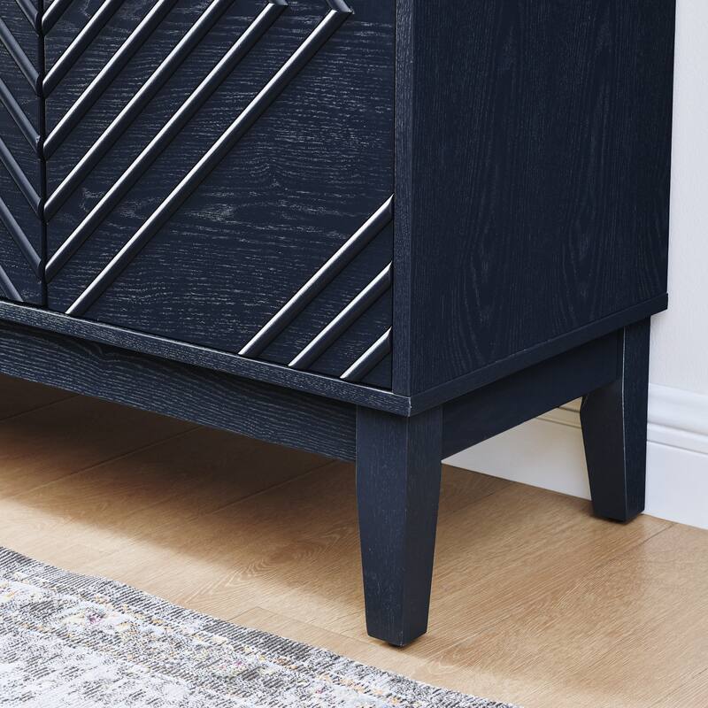 Buffet Cabinet with Storage, Farmhouse Fluted Sideboard with Geometric Pattern & Adjustable Shelves