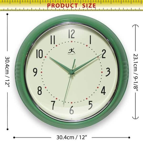 dimension image slide 5 of 29, Infinity Instruments Round Retro Kitchen Wall Clock by Infinity Instruments
