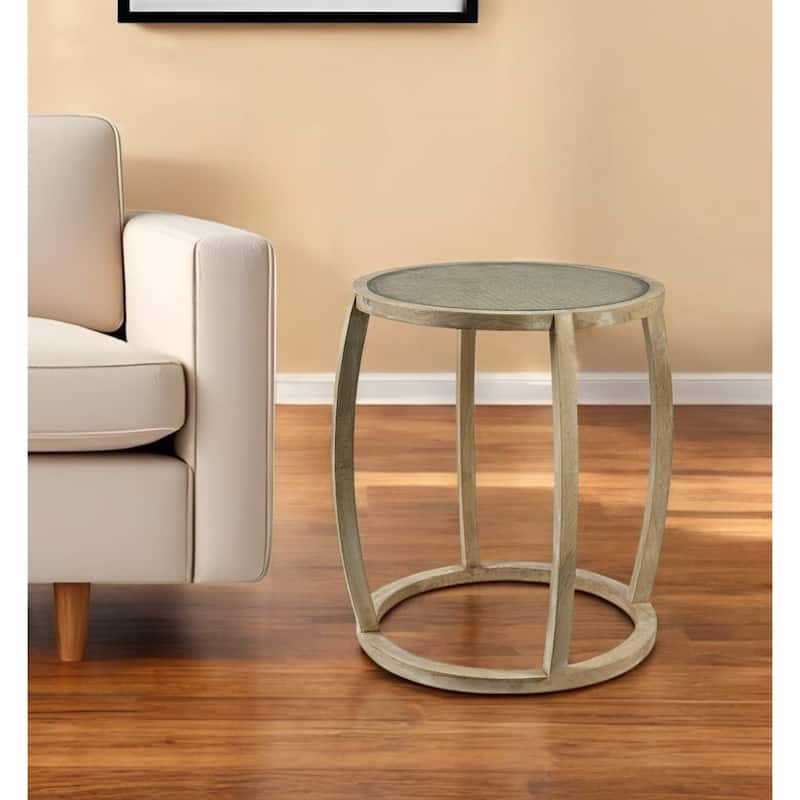 26 Inch Round Glass End Table with Brown Wood Base - 22" x 22" x 26.20" - Brown-Clear