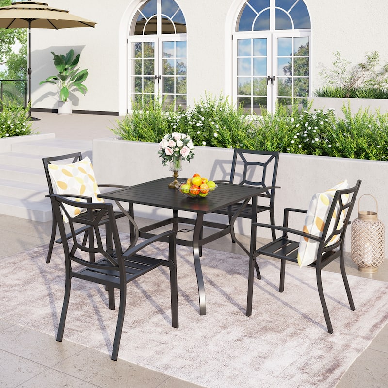 5-piece Outdoor E-coated Patio Dining Set with Stackable Chairs