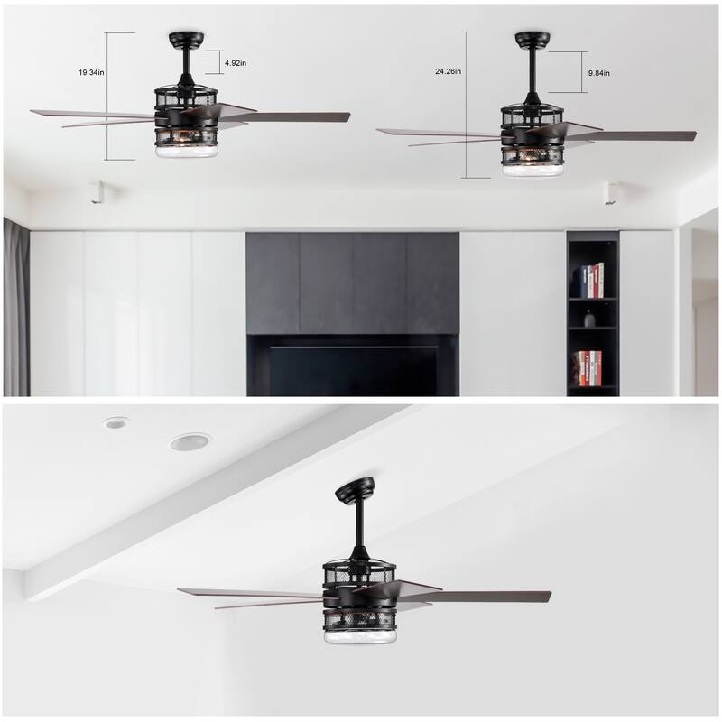 52-inch 5-blade Lighted Ceiling Fan with Remote Control,Glass Shade (Optional Remote) --Matte Black