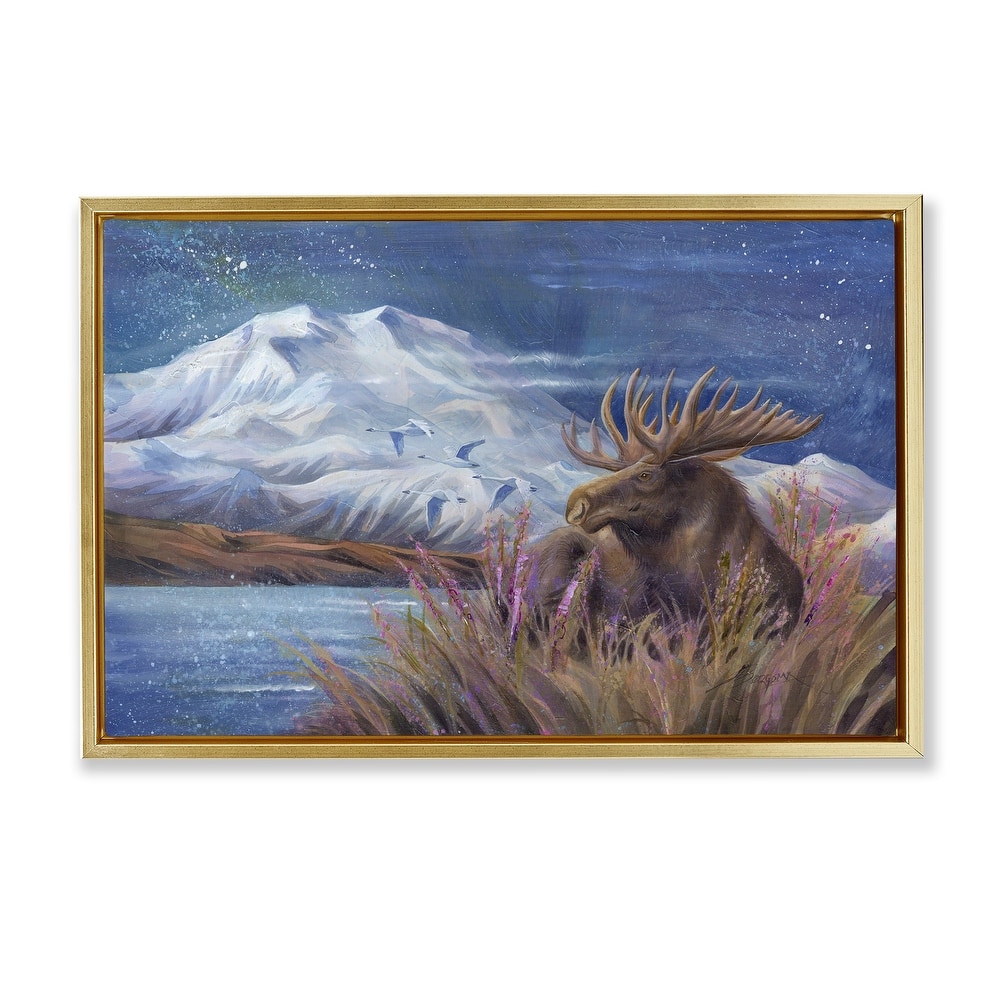 Stupell Moose & Snowy White Mountain Framed Floater Canvas Wall Art Design By Jody Bergsma