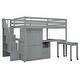 preview thumbnail 87 of 110, Twin/Full Size Loft Bed with Storage Staircase, Wardrobe and Desk, Solid Wood Loft Bedframe with 2 Storage Drawers and Shelves