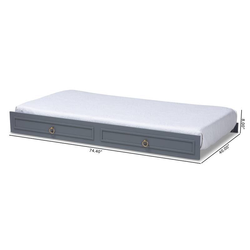 Twin Size Trundle Bed - Grey Wood Frame, Classic Design, Roll Out Guest Bed