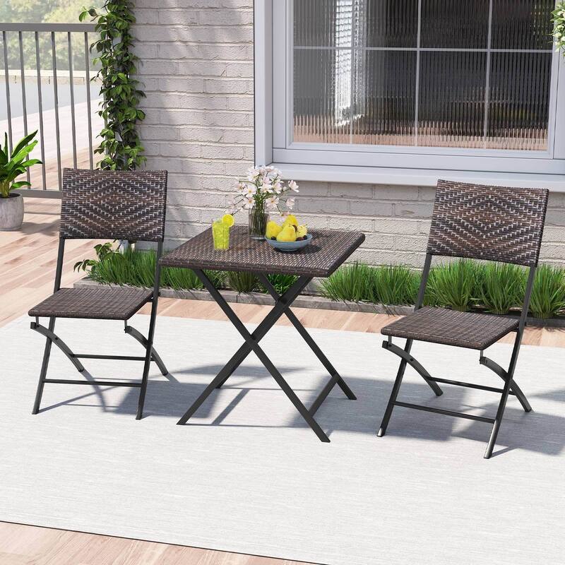 Costway 3 PCS Rattan Bistro Set with Wicker Seat & Tabletop for - See Details
