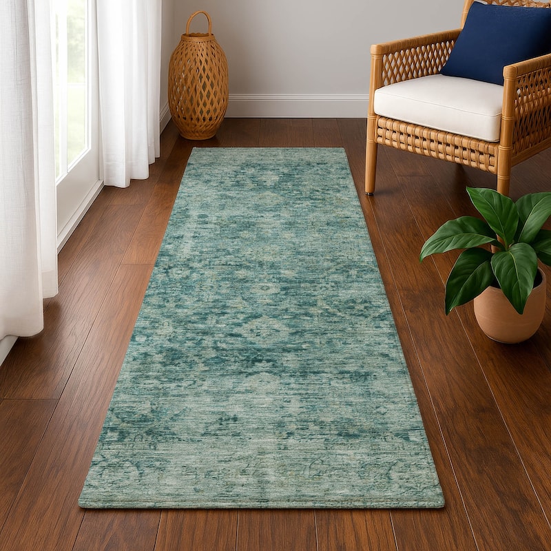 Premium Washable Super Soft Vintage Traditional Mayfield Rug - Teal - 2'3" x 7'6"