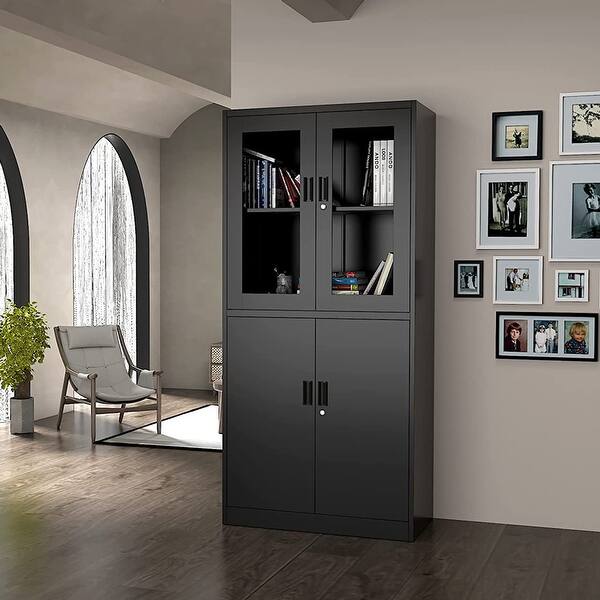 Metal Storage with Locking Glass Doors and Adjustable Shelves