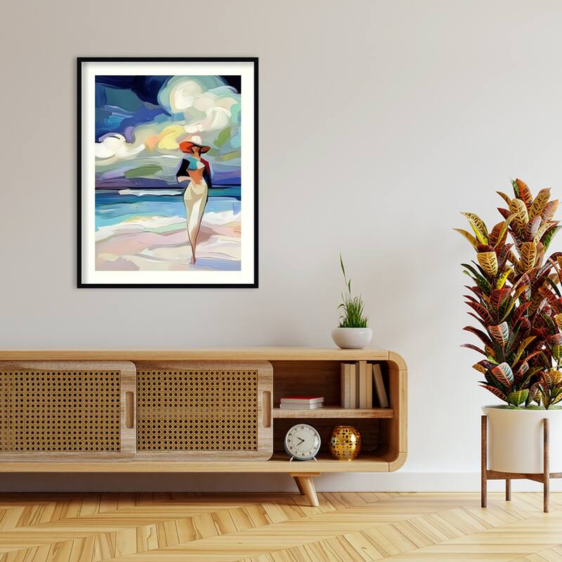 Woman On the Beach by Elena Avanesova Wood Framed Wall Art Print