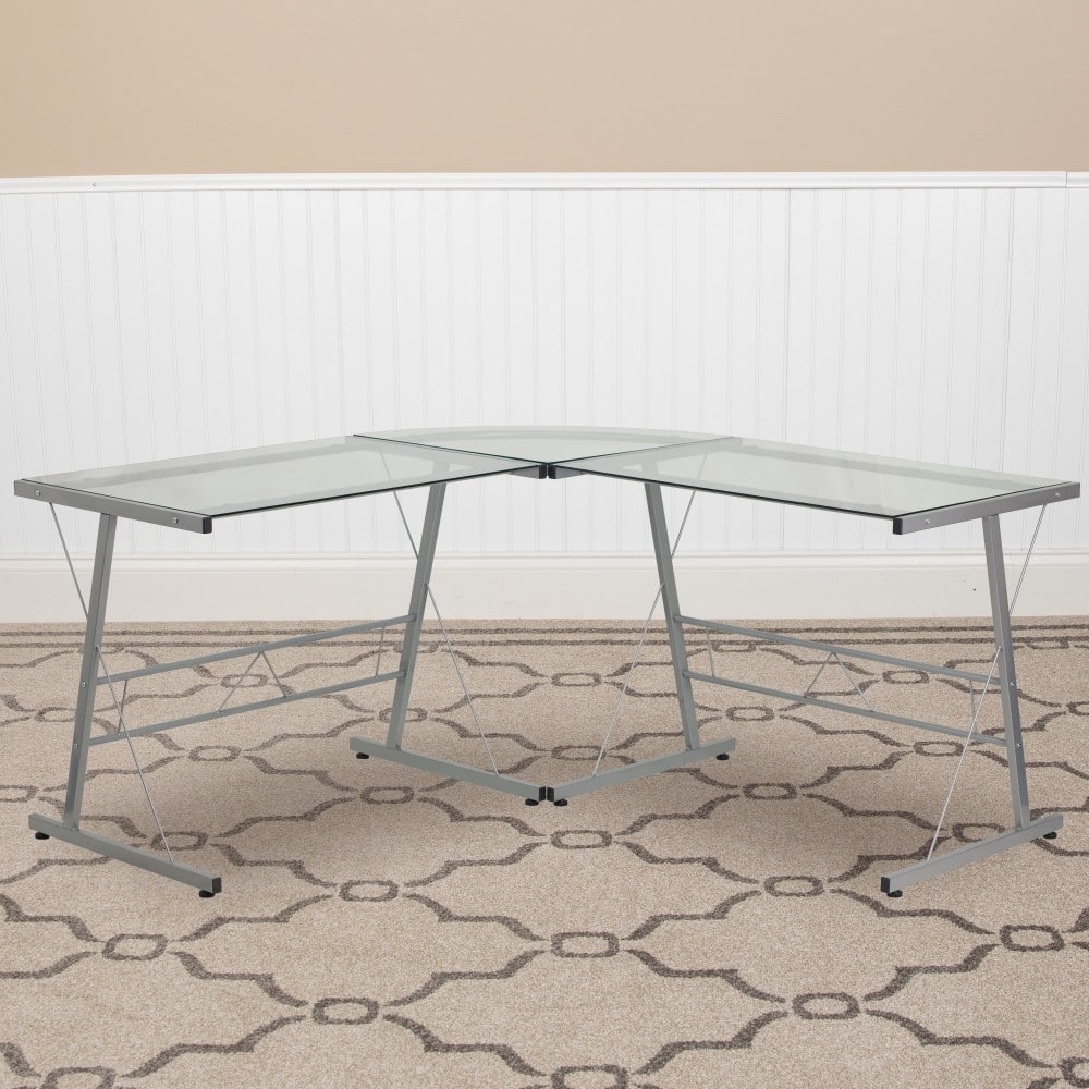 L-Shaped Computer Corner Glass Desk, Gaming Desk, Home Office Corner Desk