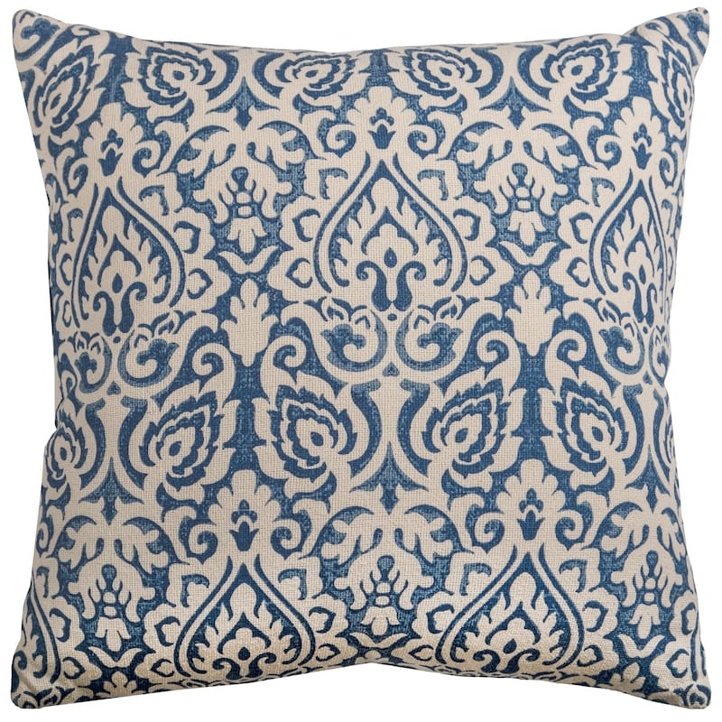 Rizzy Home Distressed Damask Print Throw Pillow Cover - Blue/Natural