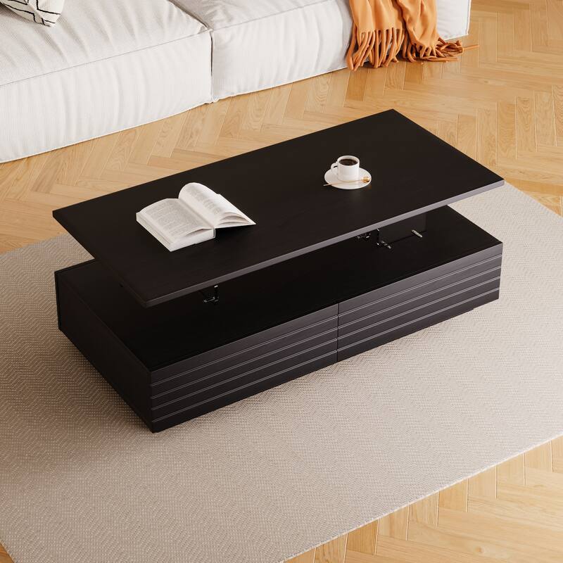 Modern White Rectangular LED Lights Coffee Table with 2 Drawers
