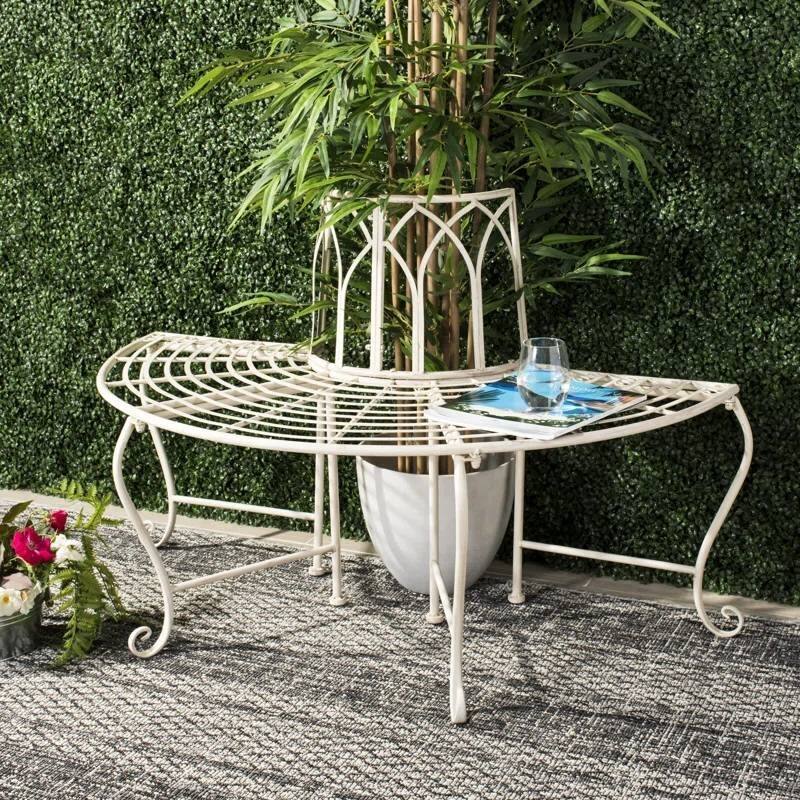 Iron Outdoor Half-Circle Patio Garden Tree Bench - 23.5'' D x 50” W x 30.75” H