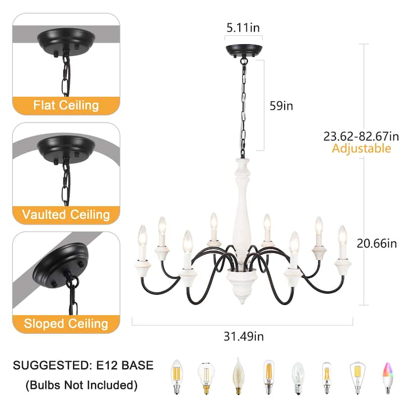 8-Light Farmhouse Candle Style Chandelier for Dining Room Living Room Bedroom Kitchen - W31.49"x H20.66"