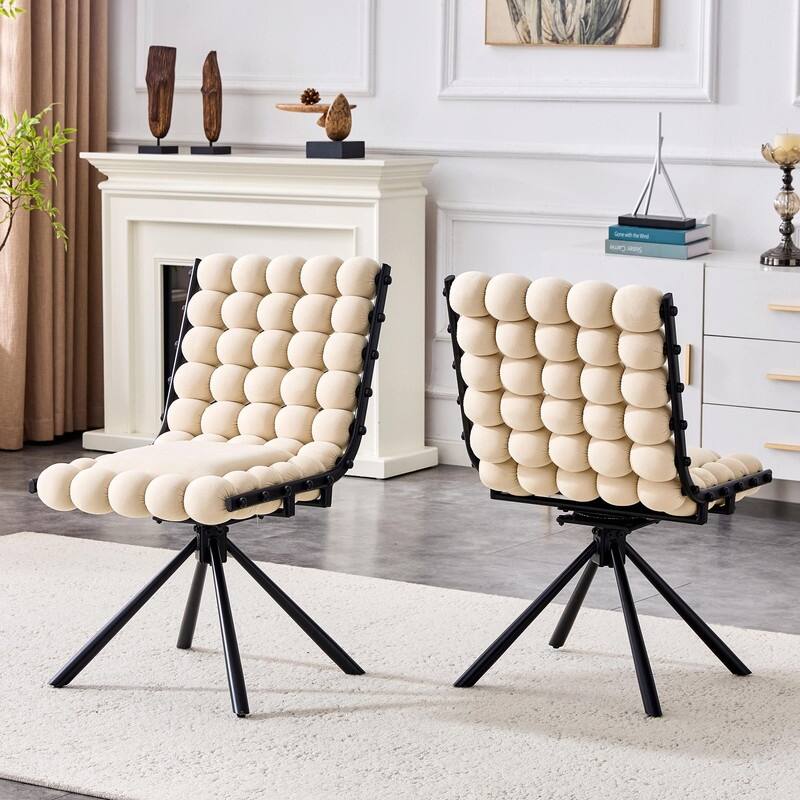 Set of 2 Puffy Bubble Velvet Dining Chairs with Ball Chain Detail