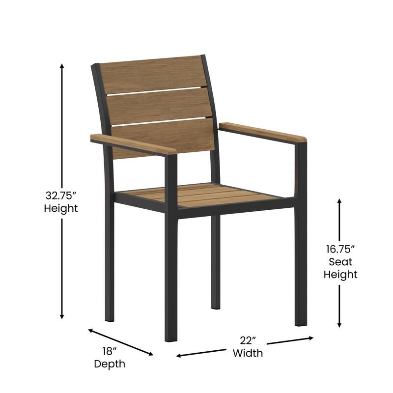 Commercial Grade Outdoor Faux Teak Patio Dining Chair with Arms