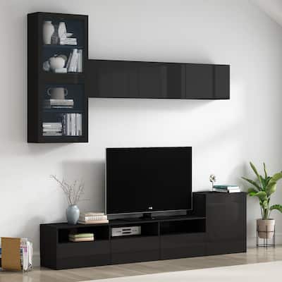 ON-TREND High Gloss TV Stand with Ample Storage Space, Media Console for TVs Up to 78", Versatile Entertainment Center with Wall