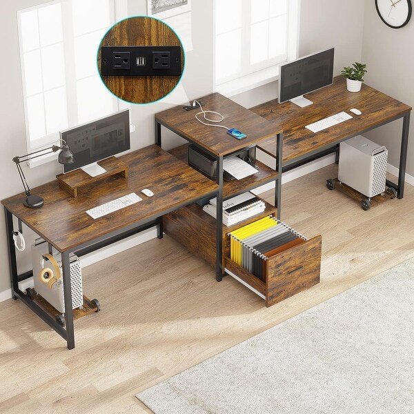 Two Person Double Computer Desk LED Gaming Desk 2 Storage Shelves On Sale Bed Bath Beyond 39195253