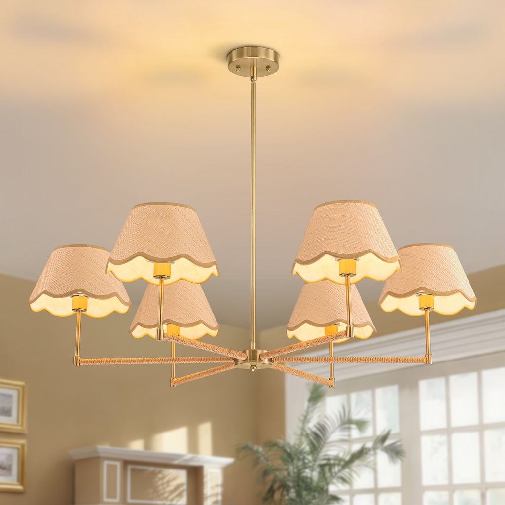 Starsky 6-Light Large Handmade Natural Rattan Boho Wagon Wheel Chandelier