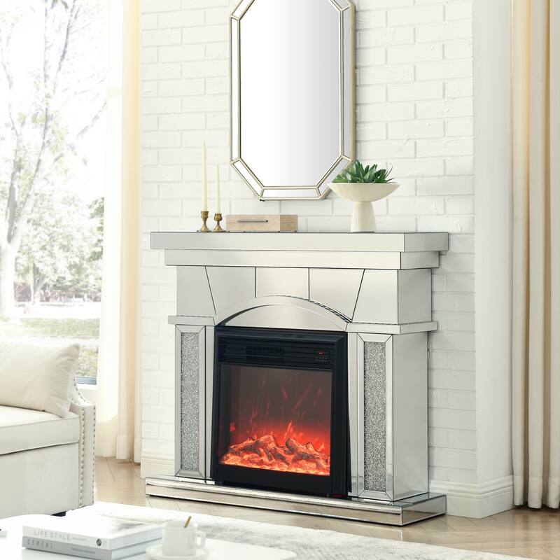Elegant 46-Inch TV Fireplace Cabinet with Dome Door, LED Flame, and Acrylic Mirror Finish
